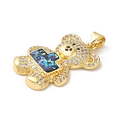Rack Plating Brass Micro Pave Cubic Zirconia with Synthetic Opal Pendants&nbsp;KK-D088-37G