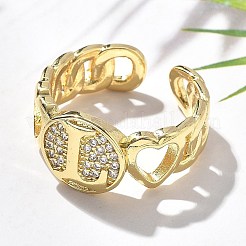 Brass Micro Pave Clear Cubic Zirconia Open Cuff Rings for Women&nbsp;RJEW-K289-02G-L