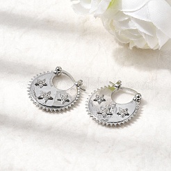 Star Brass Micro Pave Clear Cubic Zirconia Hoop Earrings&nbsp;EJEW-Z157-01P