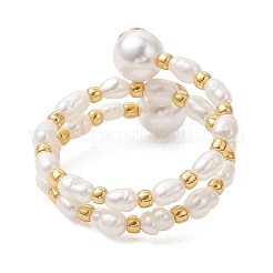 Natural Freshwater Pearl & Shell Pearl & Glass Seed Beaded Double Layers Finger Rings&nbsp;RJEW-JR01022