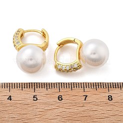 Plastic Pearl Dangle Hoop Earrings with Clear Cubic Zirconia&nbsp;EJEW-A070-08G