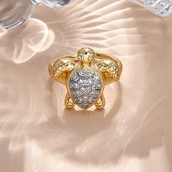 Brass Micro Pave Clear Cubic Zirconia Cuff Finger Rings for Women&nbsp;RJEW-C116-15G