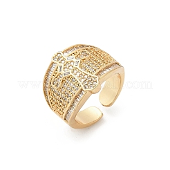 Brass Micro Pave Clear Cubic Zirconia Open Cuff Rings for Women&nbsp;RJEW-A059-04G