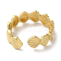 Shell Shape Rack Plating Brass Open Cuff Finger Rings for Women&nbsp;RJEW-L123-004G