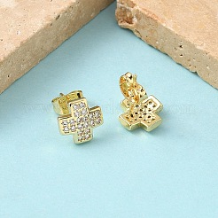 Cross Brass Micro Pave Clear Cubic Zirconia Stud Earrings&nbsp;EJEW-Z144-18G