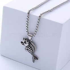 Vintage Punk 304 Stainless Steel Skeleton Fish Pendant Necklaces for Hip-hop Streetwear&nbsp;PZ9152