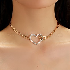 Alloy Crystal Rhinestone Double Heart Link Chain Necklaces for Women&nbsp;FS-WGE7D15-01
