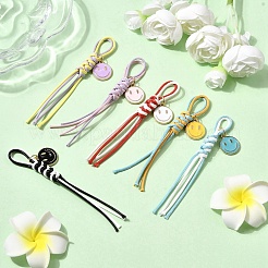 6Pcs Korean Waxed Polyester Cord & Alloy Enamel Smiling Face Pendant Decorations for Bag Ornaments&nbsp;HJEW-JM04416