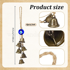 4Pcs Iron Bell with Handmade Lampwork Flat Round Evil Eye Pendant Decorations&nbsp;HJEW-PH02575