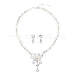 Flower Alloy Crystal Rhinestone & Plastic Imitation Pearl Pendant Necklaces & Stud Dangle Earrings&nbsp;FS-WGC7021-01