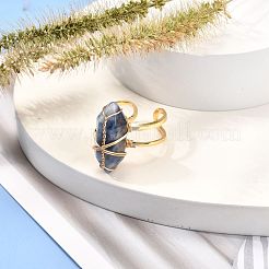 Copper Wire Wrapped Natural Gemstone Adjustable Rings for Women&nbsp;RJEW-JR00386
