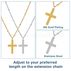 2Pcs 2 Colors 304 Stainless Steel Cross Pendant Necklace with Satellite Chains&nbsp;NJEW-FI0001-48