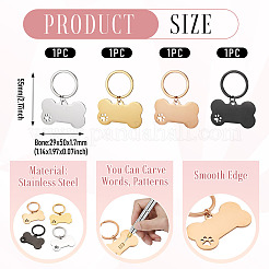 4Pcs 4 Styles Stainless Steel Keychains&nbsp;KEYC-TA0004-81A