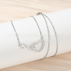 Brass Pave Clear Cubic Zirconia Infinity Heart Pendant Nceklaces for Women&nbsp;NJEW-V011-01P