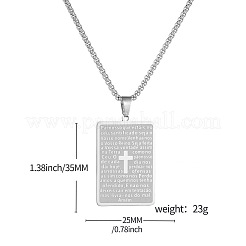 Religion 304 Stainless Steel Bible Cross Rectangle Prayer Pendant Necklaces for Men Women&nbsp;WG4BC2D-01