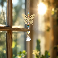 2Pcs 2 Colors 201 Stainless Steel Butterfly Shape & Rainbow Crystal Glass Hanging Suncatcher&nbsp;HJEW-TA00445