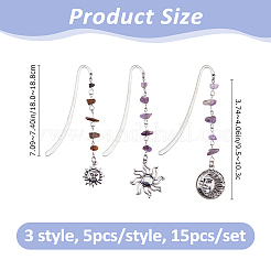 15Pcs 5 Color Sun Alloy Bookmark&nbsp;AJEW-FH00050