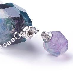 Natural Fluorite Openable Perfume Bottle Pendant Necklaces&nbsp;NJEW-G325-03P