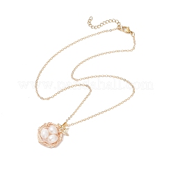 Natural Cultured Freshwater Pearl Copper Wire Wrapped Bird Egg Nest Pendant Necklaces&nbsp;NJEW-TA00189