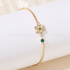 Brass Micro Pave Cubic Zirconia Birthday Flower Link Bracelets&nbsp;BJEW-U031-01G-05