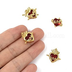 4Pcs 3 Styles Brass Pave Dark Red Glass Scared Heart Connector Charms&nbsp;KK-FS0001-86