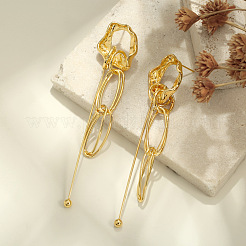 Irregular Hammered Brass Oval Link Chain Long Stud Dangle Earrings for Women&nbsp;WGF9790-01