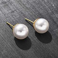 Brass ABS Imitation Pearl Stud Earrings&nbsp;EJEW-B132-01C-G