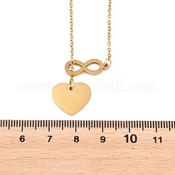 Adjustable 304 Stainless Steel Infinity Heart Pendant Lariat Necklaces&nbsp;NJEW-H093-04G