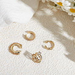 4Pcs Triple C-Shaped Alloy Micro Pave Clear Cubic Zirconia Cuff Earrings&nbsp;EJEW-WR0001-011