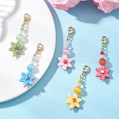 5Pcs Flower Handmade Lampwork & Cat Eye Pendant Decorations&nbsp;HJEW-TA00428