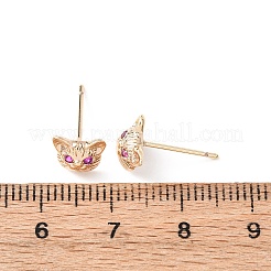 Cat Shape Brass Micro Pave Cubic Zirconia Stud Earrings&nbsp;EJEW-L278-11G