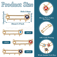3Pcs 3 Colors Rack Plating Brass Micro Pave Cubic Zirconia Brooch Finding&nbsp;KK-TA0001-32