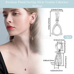 2Pcs Rhodium Plated Sterling Silver Pendant Cabochon Settings&nbsp;STER-BBC0008-82