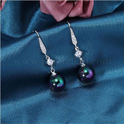 Pearl Earrings with Cubic Zirconia White Freshwater Shell Pearl Dangle Hook Earrings Stud Round Ball Drop Hoop Earrings Brass Jewelry Gift for Women&nbsp;JE1097C