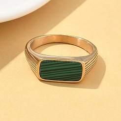 316L Stainless Steel Natural Malachite Finger Rings for Women&nbsp;RJEW-U054-02C-01G