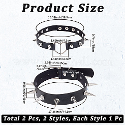 2Pcs 2 Styles Adjustable Gothic PU Leather Alloy Heart Spike Rivet Choker Necklaces for Women&nbsp;NJEW-CL0001-16