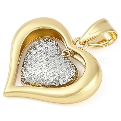 Rack Plating Heart Brass Micro Pave Clear Cubic Zirconia Pendants&nbsp;KK-P287-48A-GP