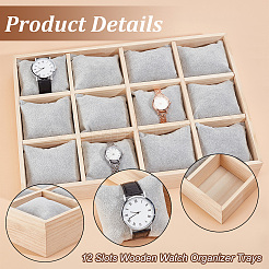 12 Slots Wooden Watch Organizer Trays&nbsp;AJEW-WH0471-143B