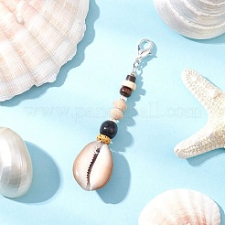 Natural Coconut & Shell & Lava Rock & Wood Beads Pendant Decorations&nbsp;HJEW-JM03227-01