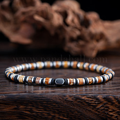 Natural Picture Jasper & Synthetic Non-magnetic Hematite Beads Stretch Bracelets for Men&nbsp;NY6374