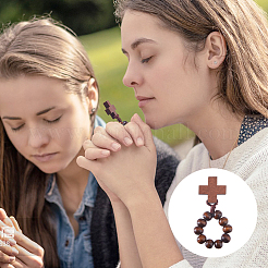 25Pcs Wood Cross & Round Beads Finger Rings&nbsp;RJEW-DC0001-23A
