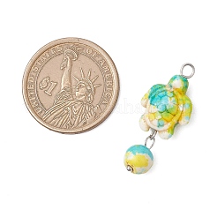 6Pcs 6 Colors Dyed Synthetic Turquoise Turtle Round Pendants&nbsp;PALLOY-JF04126