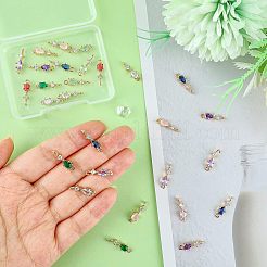 32Pcs 8 Colors Brass Cubic Zirconia Connector Charms&nbsp;KK-FH0004-48