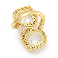 Rack Plating Brass Micro Pave Cubic Zirconia Heart Open Cuff Ring for Women&nbsp;RJEW-C082-16G