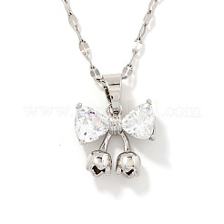 Brass Pave Clear Cubic Zirconia Bowknot Pendant Necklaces&nbsp;RA0776-1