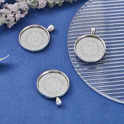 Flat Round Tibetan Style Alloy Pendant Cabochon Settings&nbsp;PALLOY-K109-34AS-RS
