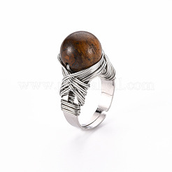 Adjustable Gemstone Round Finger Rings&nbsp;RJEW-T019-01A-P