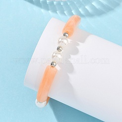 Duo Tone Acrylic Curved Tube Beaded Stretch Bracelets&nbsp;BJEW-JB14276