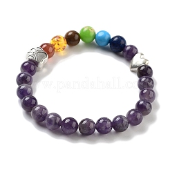 Chakra Round Natural Amethyst Beaded Stretch Bracelets&nbsp;BJEW-K251-05C