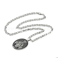 Religion 201 Stainless Steel Enamel Black Oval with Virgin Mary Pendant Necklaces&nbsp;NJEW-C104-02B
